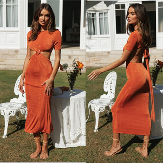 Dame elegant Cut-Out Maxikjole med bindebånd og tætsiddende snit Stilla