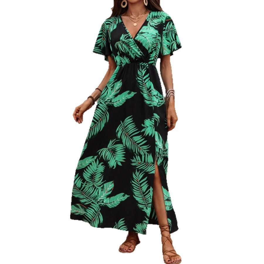 Dame afslappet Maxi Kjole med tropisk bladmønster Stilla