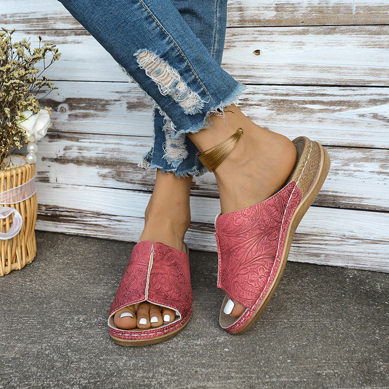 Dame åbne pantoletten med blomstret design Stilla