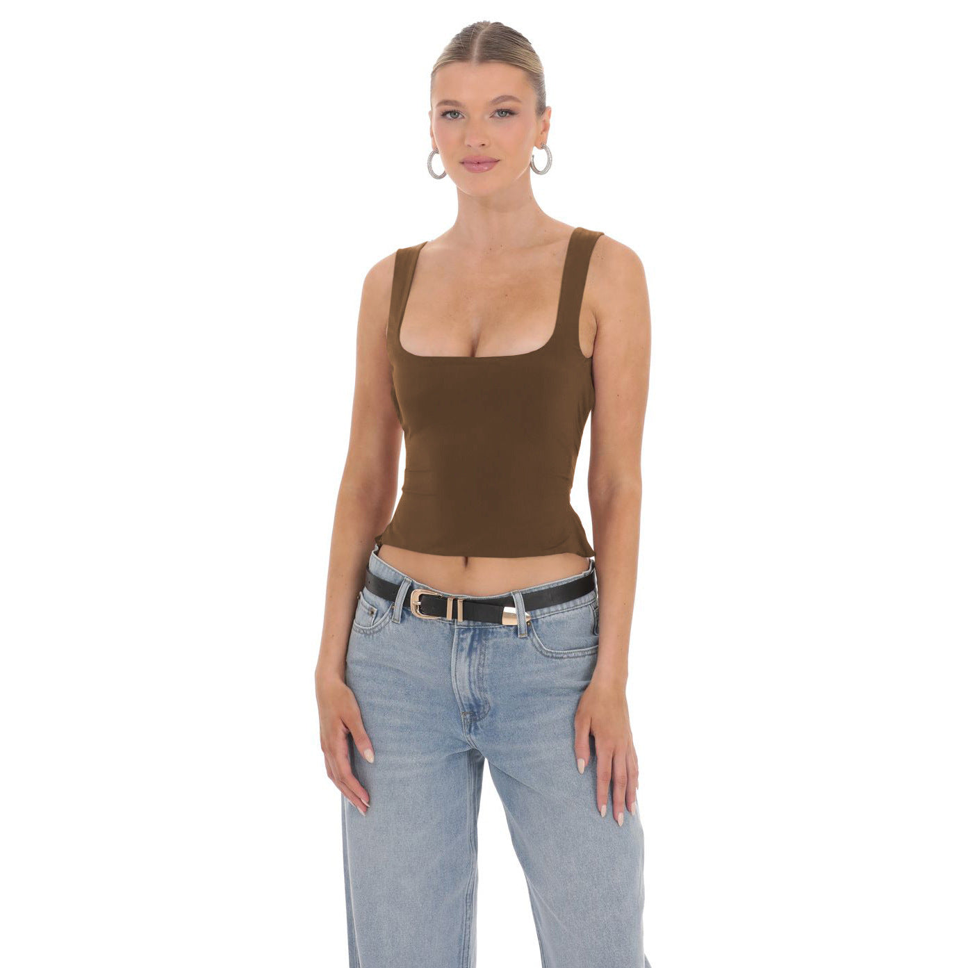 Dame Figurtilpasset Crop-Top med firkantet udskæring og brede stropper Stilla