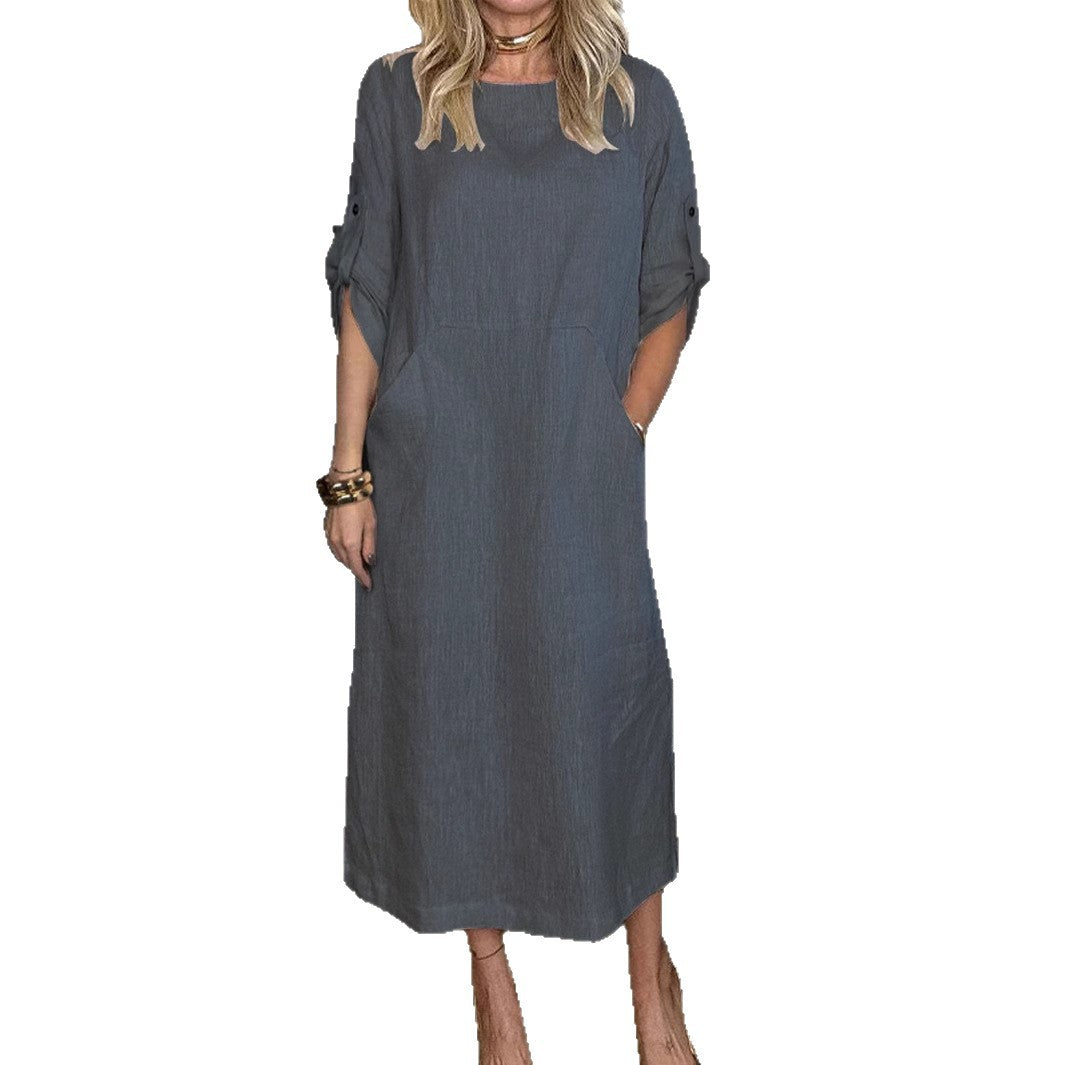 Dame afslappet maxikjole med praktisk lomme-design og trendy langærmet Stilla