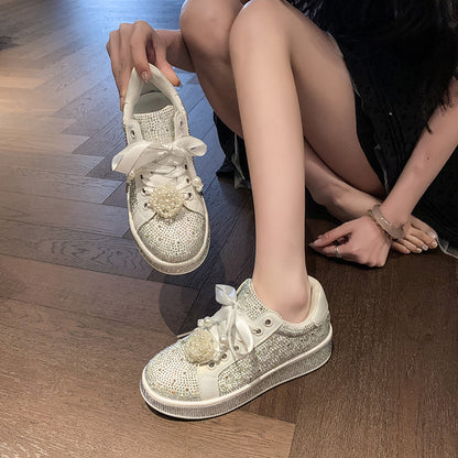 Dame Glitrende Sneakers med Perleapplikation Stilla