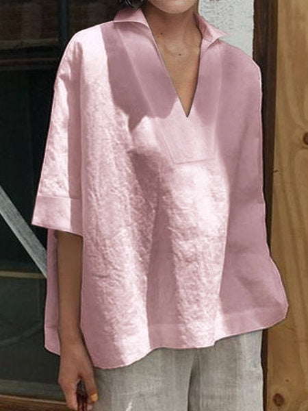 Dame Oversized Bluse med moderne V-udskæring og afslappet snit Stilla