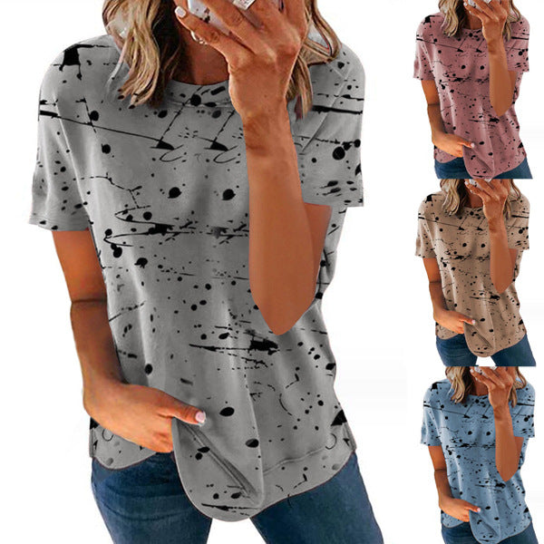 Dame Afslappende og kreativ T-shirt med moderne sprøjt mønstre Stilla