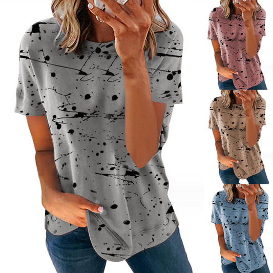 Dame Afslappende og kreativ T-shirt med moderne sprøjt mønstre Stilla