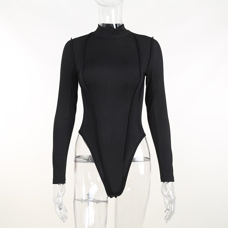Dame Langærmet Bodysuit med høj krave og elegance Rib design Stilla
