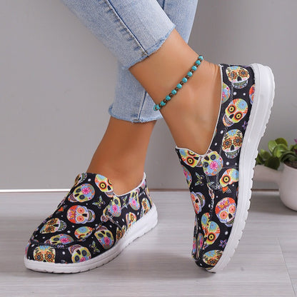 Dame Slip-On Sneakers med farverigt dødningehovedmønster Stilla