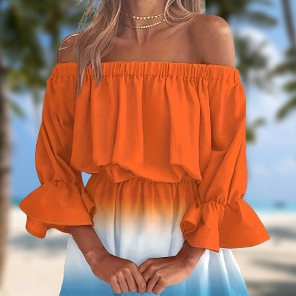Dame Off-Shoulder Kjole med Rüschedetaljer og elastisk Bund Stilla