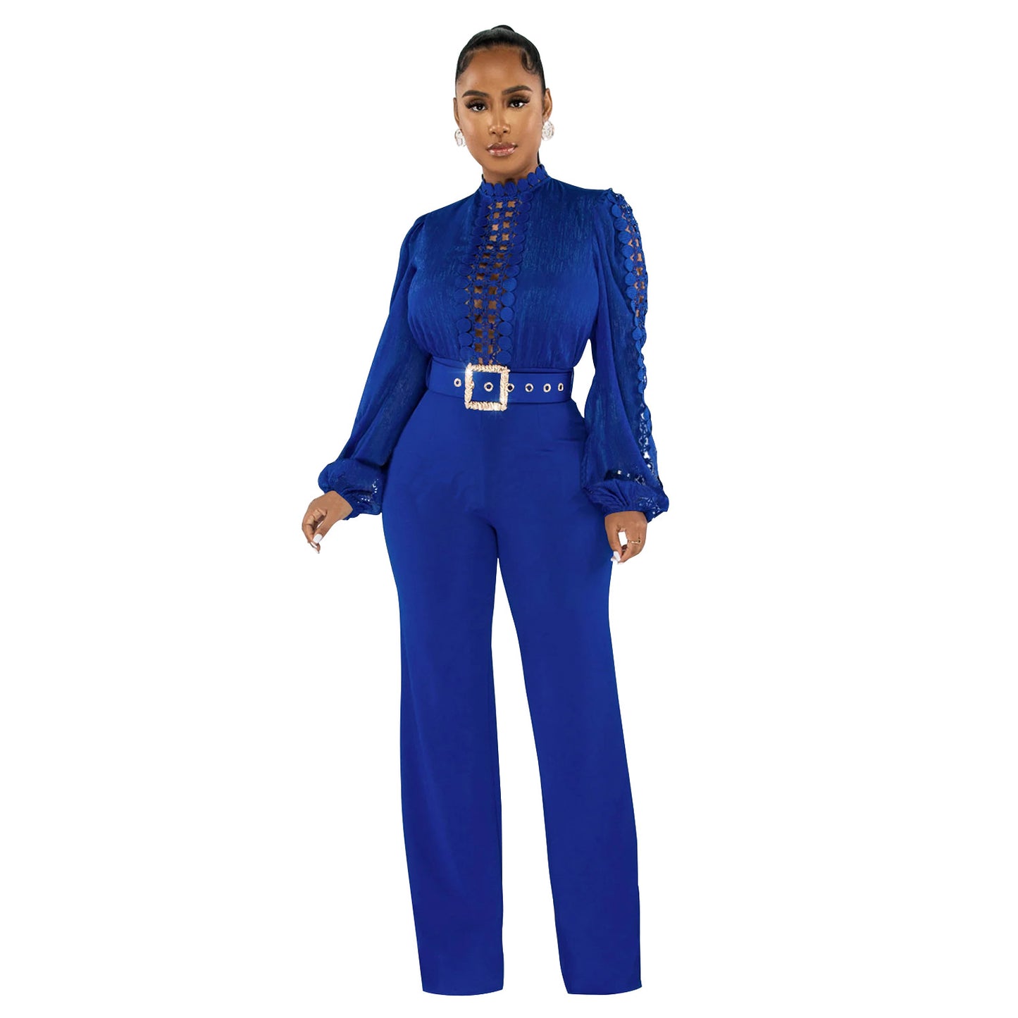 Dame Elegant Jumpsuit med Ryschenærmer og Taljebælte Stilla