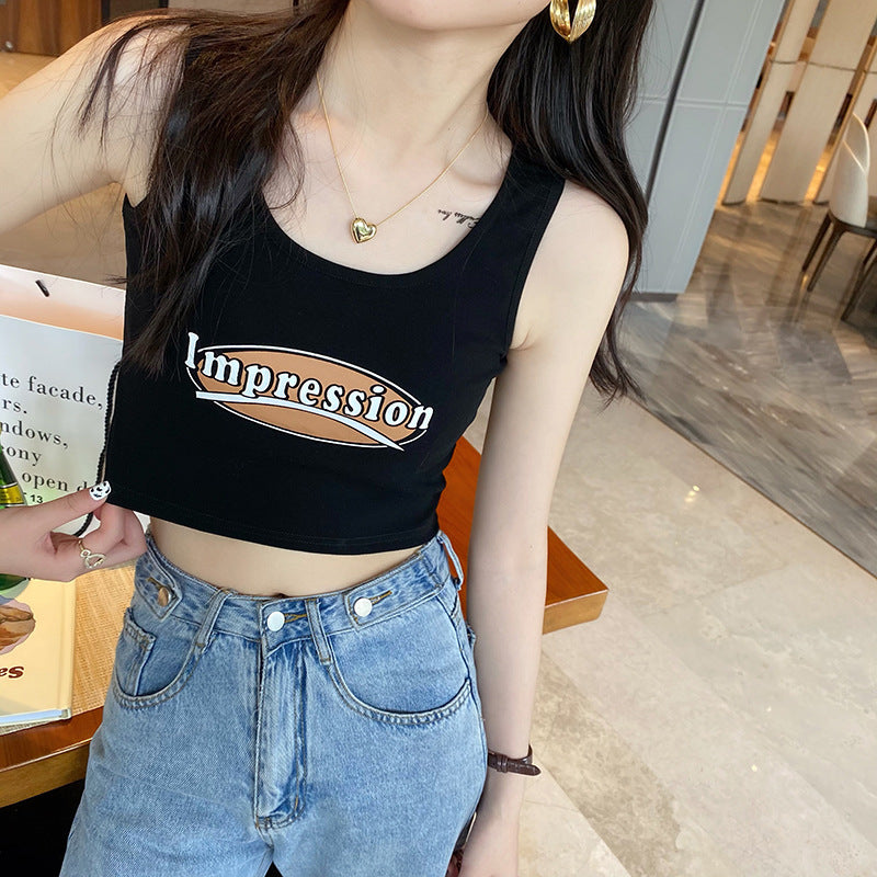Dame Cropped Graphic Tank Top med moderne tryk Stilla