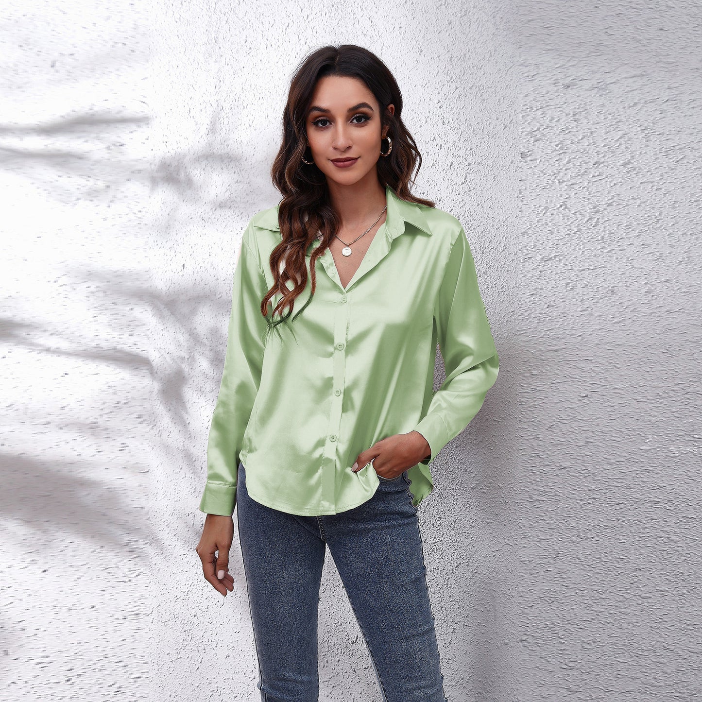 Dame Satin Bluse med Knote Lukning Stilla