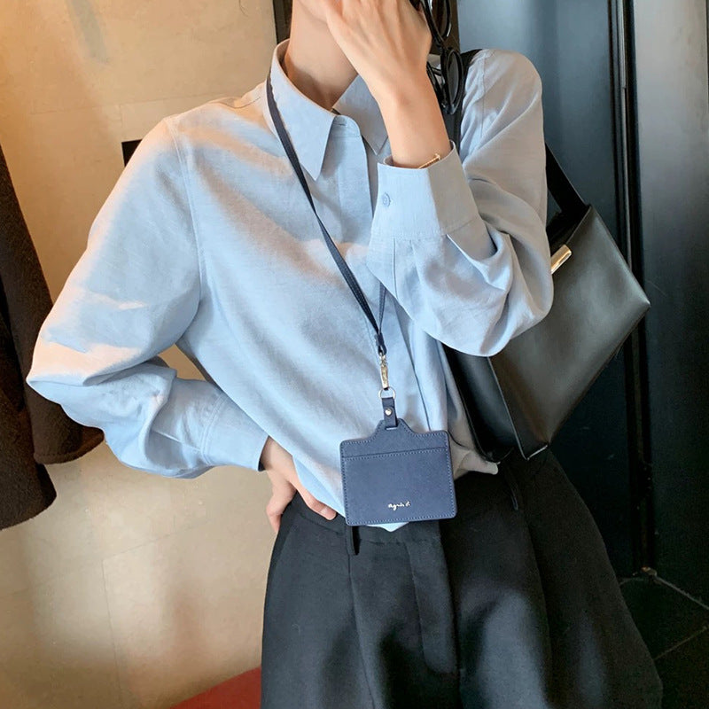 Dame elegant bluse med oversized ærmer og klassisk krave Stilla