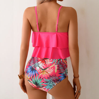 Dame heldragt badetøj med smukt flæse-design og farverige palmemotiver Stilla