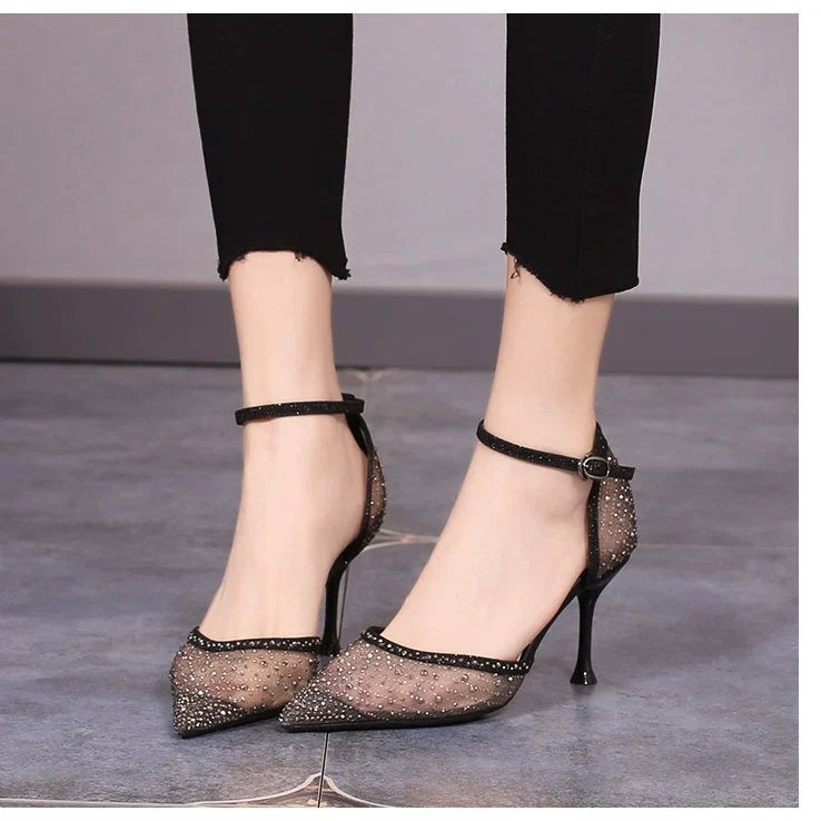 Dame Elegante Strass-Ankel-Pumps med gennemsigtigt overmateriale og stilfuld hæl Stilla