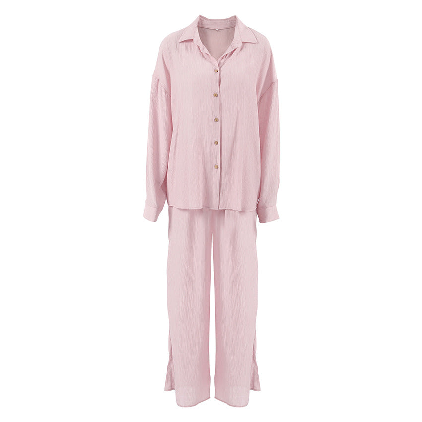 Dame afslappet skjorte og vid bukser sæt Stilla