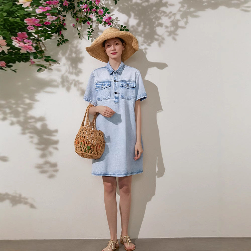 Dame Denim Skjortekjole Stilla