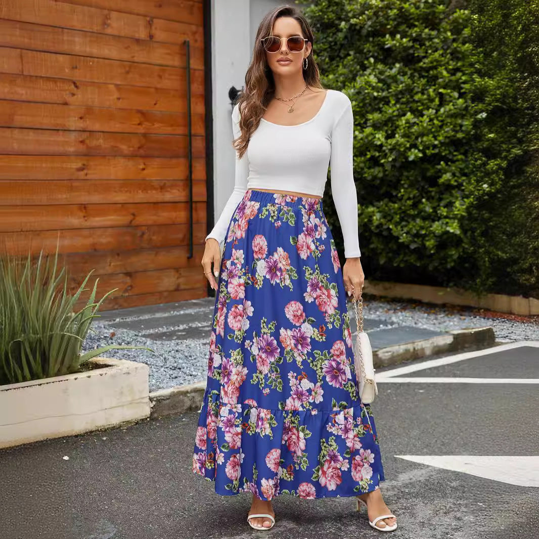 Dame Elastisk Maxiskørt med floralt Volantdesign Stilla