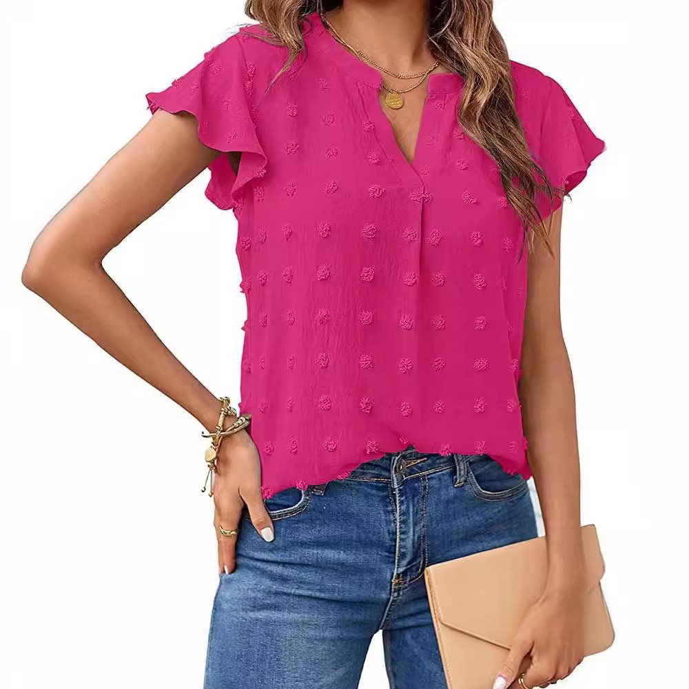 Dame elegant blouse med fint strukturdesign og korte ærmer Stilla