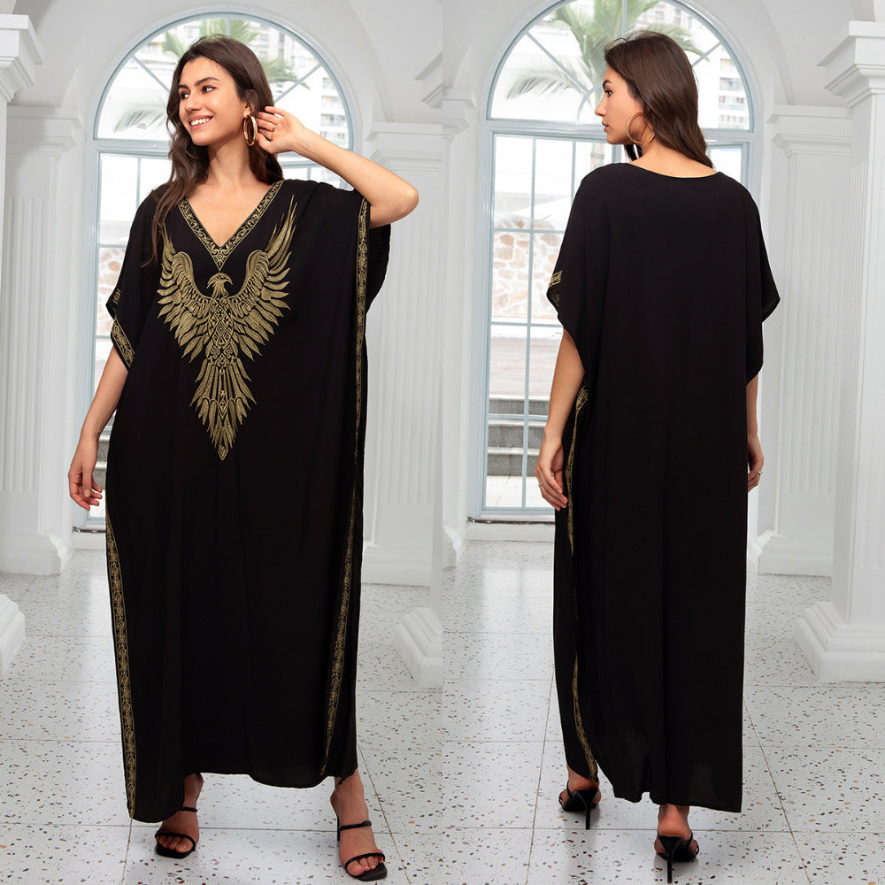 Dame elegant Kaftan med kunstnerisk ørnedesign Stilla