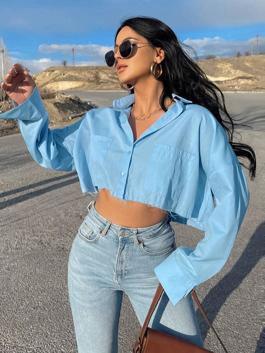 Dame Cropped Skjorte med stilfulde lommer og elegant snit Stilla