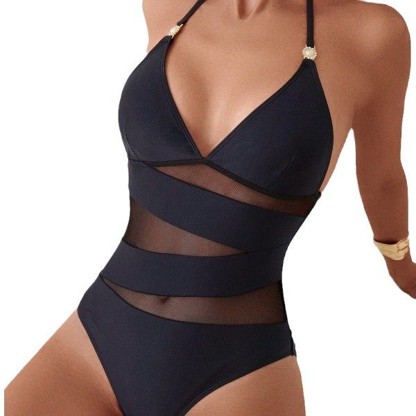 Dame Elegant Badedragt med transparente mesh-indlæg Stilla