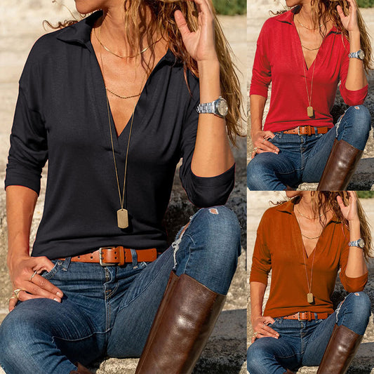 Dame afslappet Langærmet skjorte med V-hals Stilla