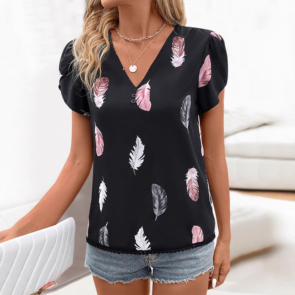 Dame afslappet bluse i fjer mønster Stilla