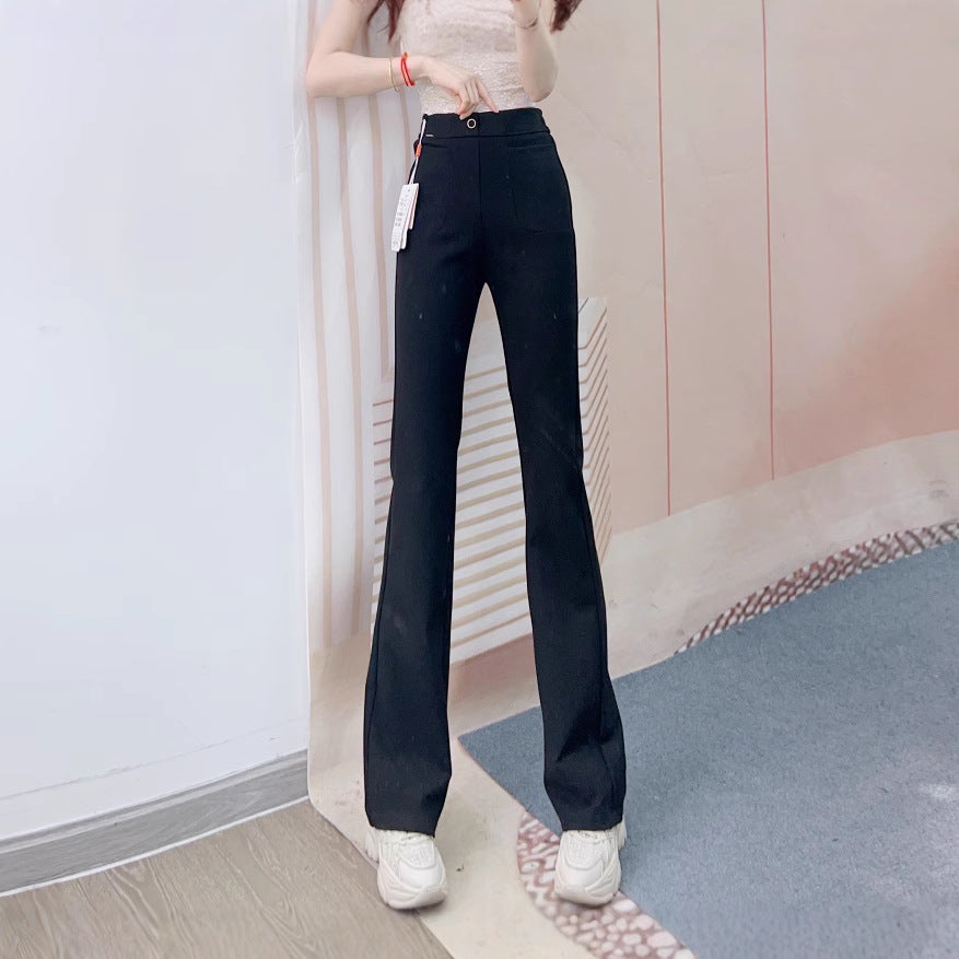 Dame Elegant Flared-Bukser med høj talje og dekorativ knap Stilla