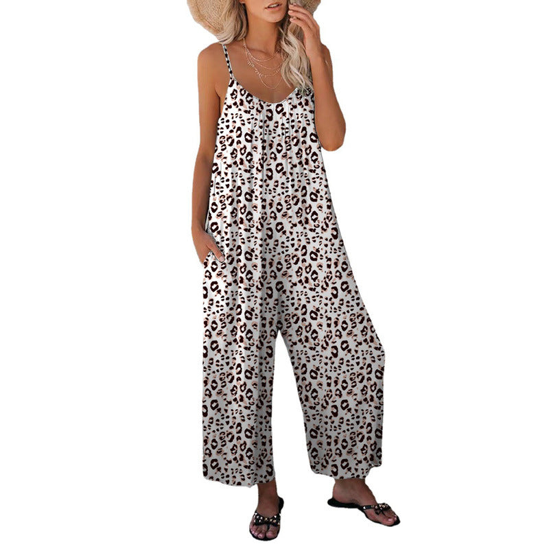 Dame luftig sommer-jumpsuit med moderne dyremønstre og praktiske lommer Stilla
