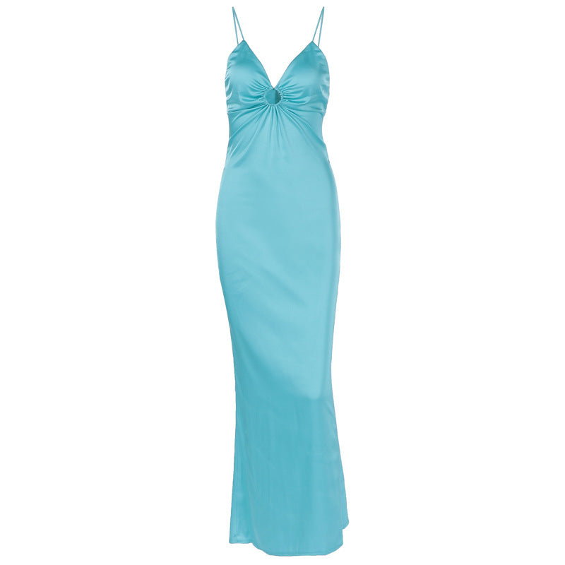 Dame Elegant aftenkjole med forførende V-udskæring og dekorativt bånd Stilla