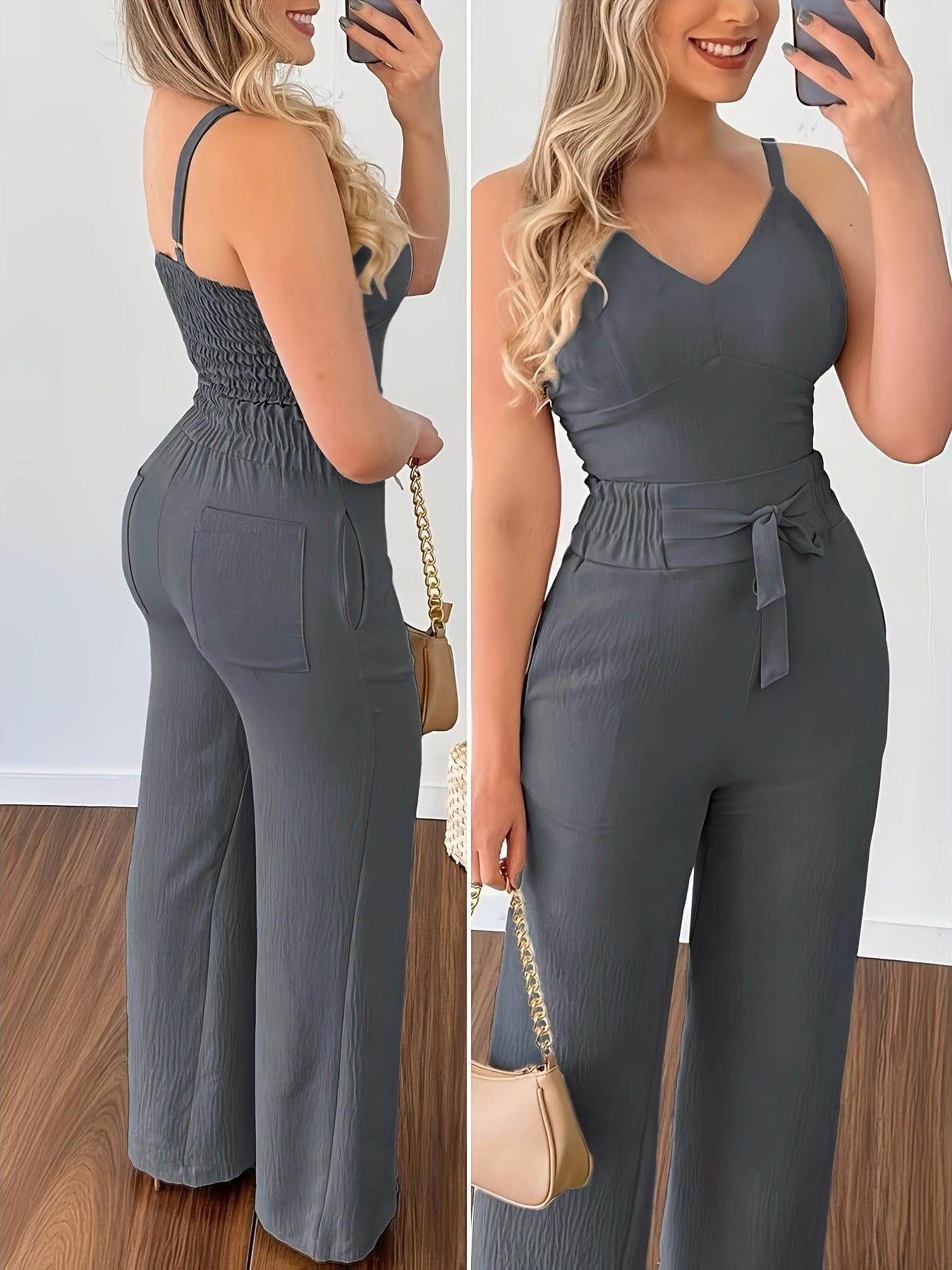 Dame jumpsuit med justerbare stropper og elegant taljebånd Stilla