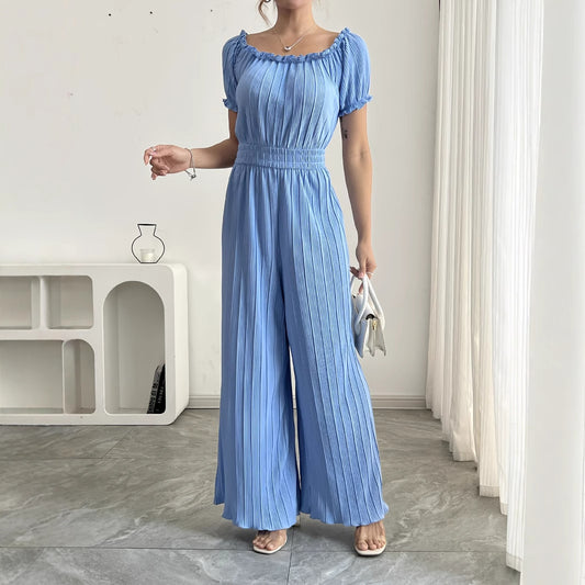 Dame Plissé- jumpsuit med elastisk talje og raglanærmer Stilla