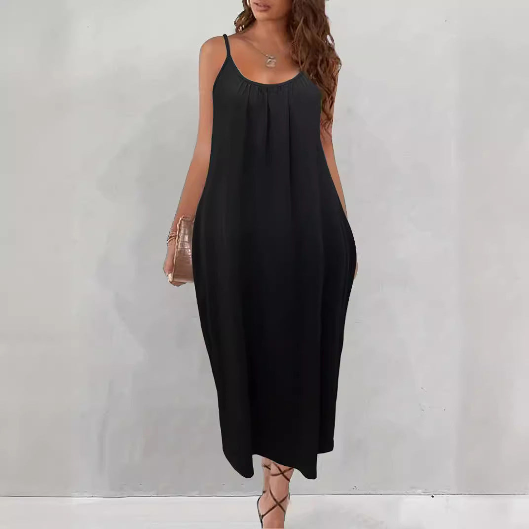 Dame afslappet maxikjole med smalle spaghetti-stropper og flydende snit Stilla