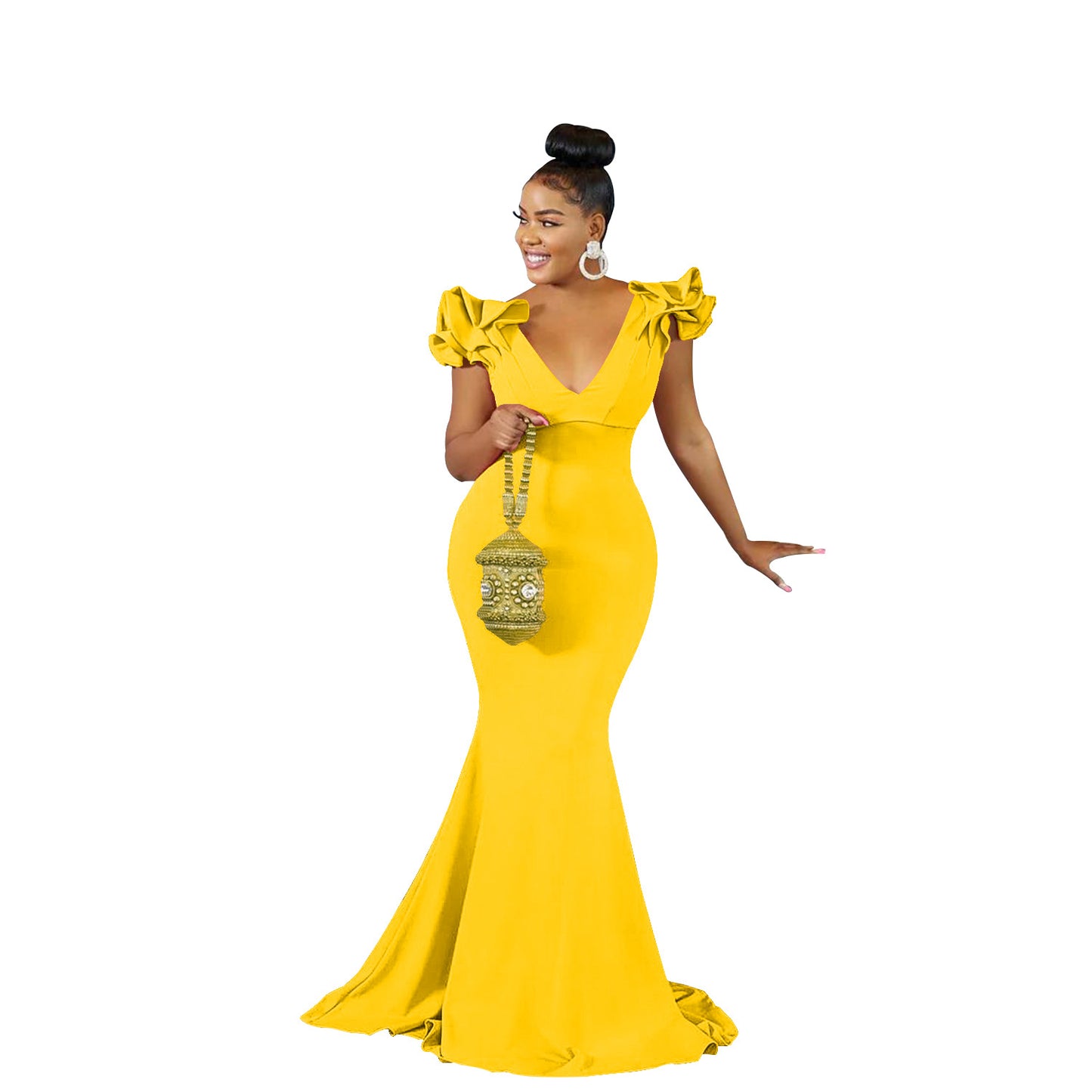 Dame Elegant aften kjole med voluminøse flæse detaljer og figursyet silhuet Stilla