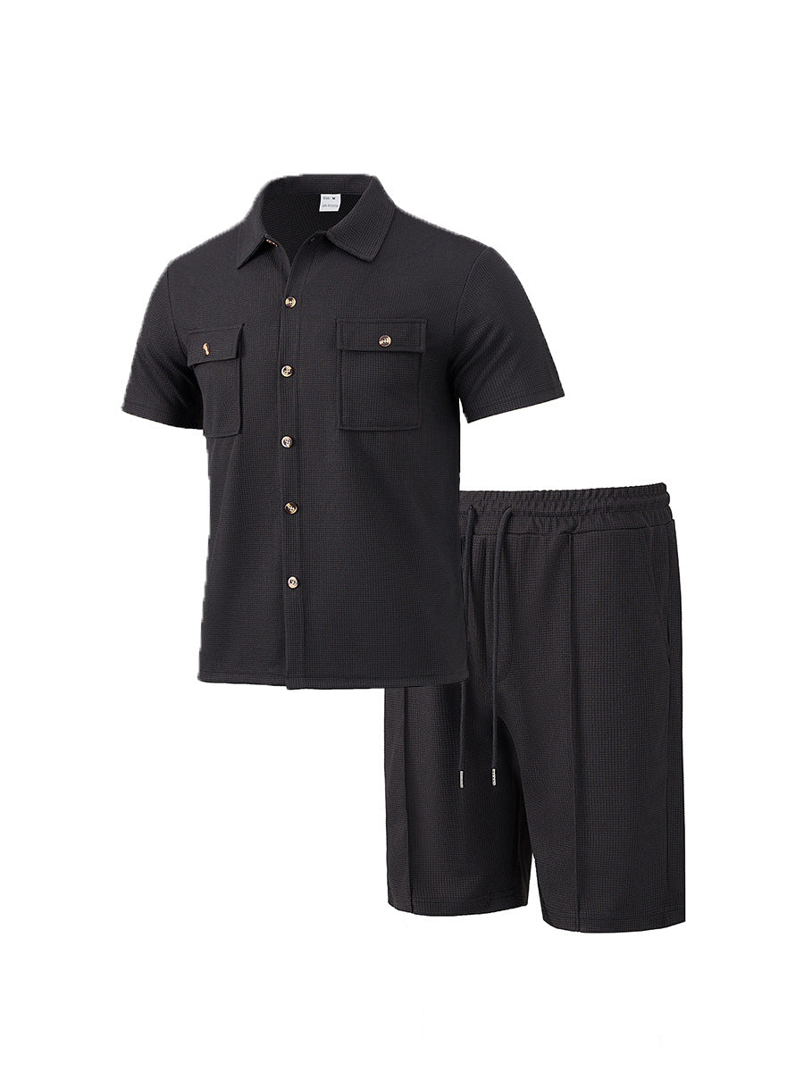 Herrer casual kortærmet skjorte og elastiske shorts-sæt Stilla