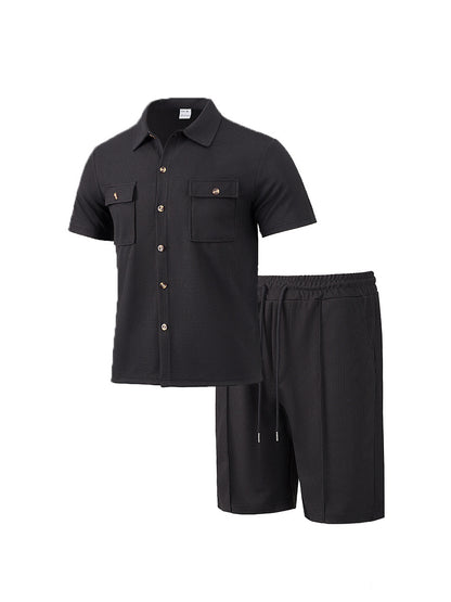 Herrer casual kortærmet skjorte og elastiske shorts-sæt Stilla