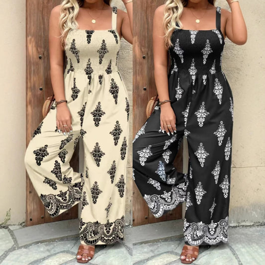 Dame jumpsuit med elegant blomstret design og bredt ben Stilla