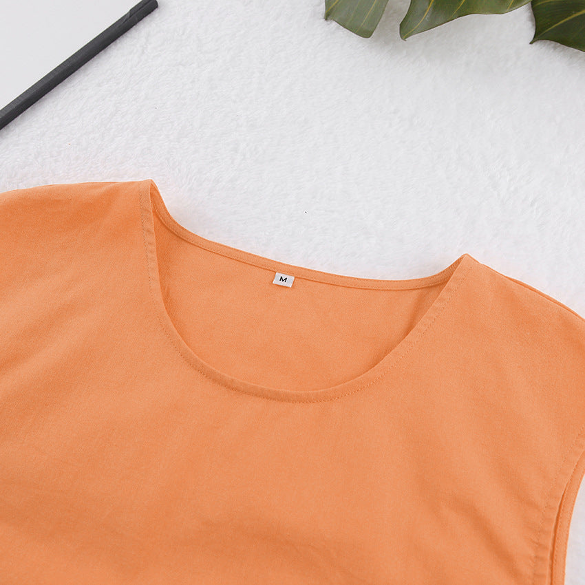 Dame afslappet linned kjole med taljejusterbar bindebånd Stilla