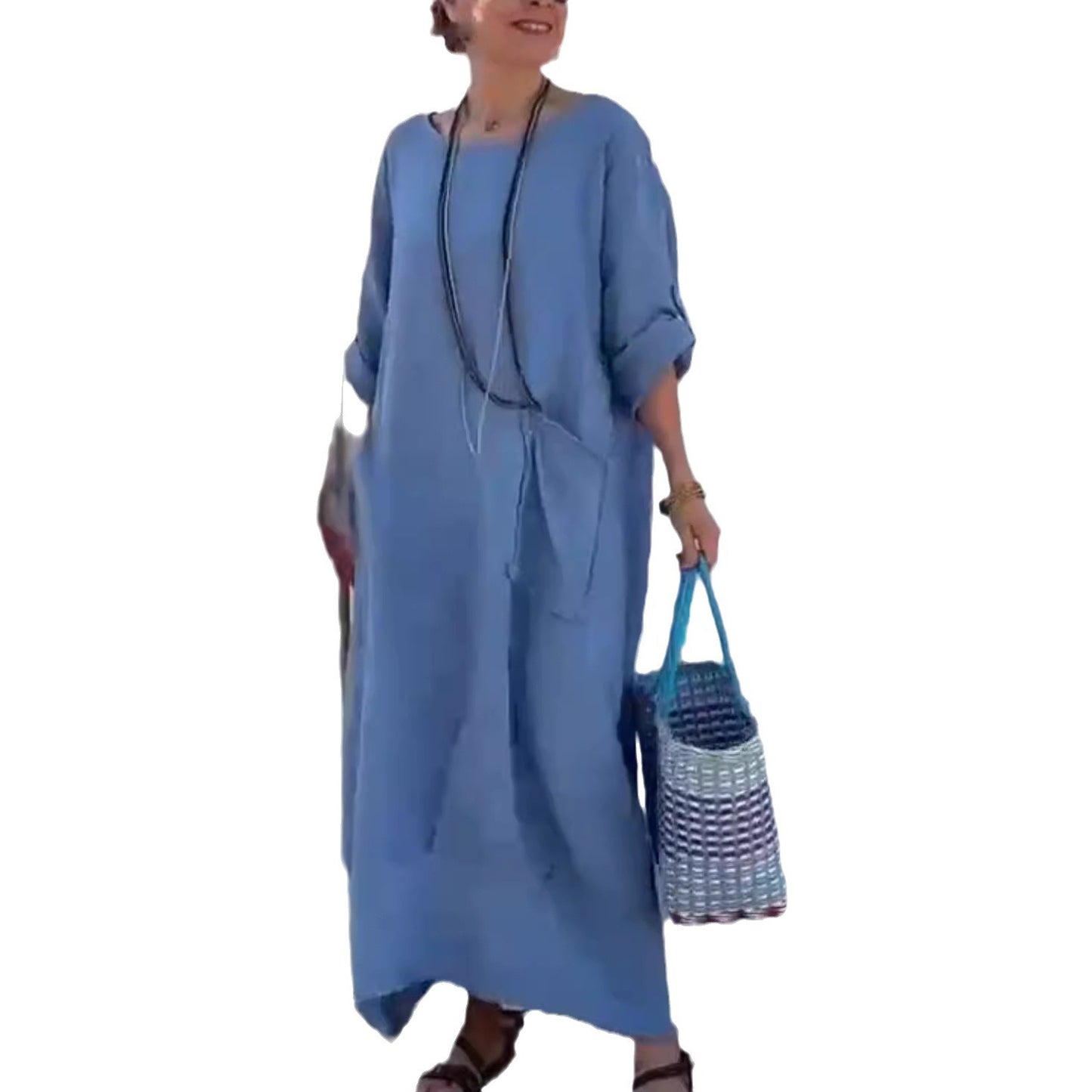 Dame afslappet linned maxikjole med sidesammenfoldninger Stiila