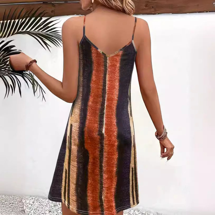 Dame A-linje kjole med V-udskæring og flerfarvet mønster Stilla