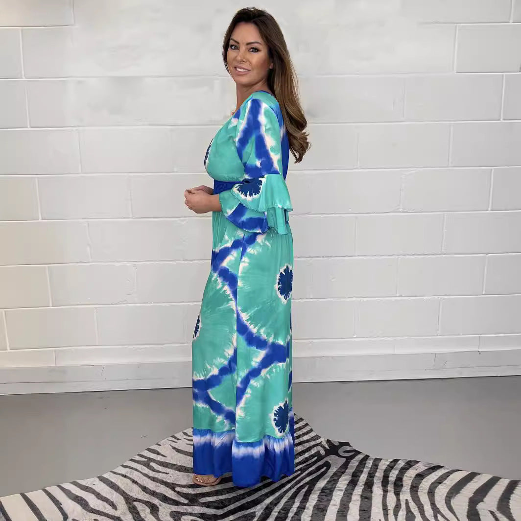 Dame Flydende Bredbenet Maxi-Jumpsuit med Livligt Batikdesign Stilla