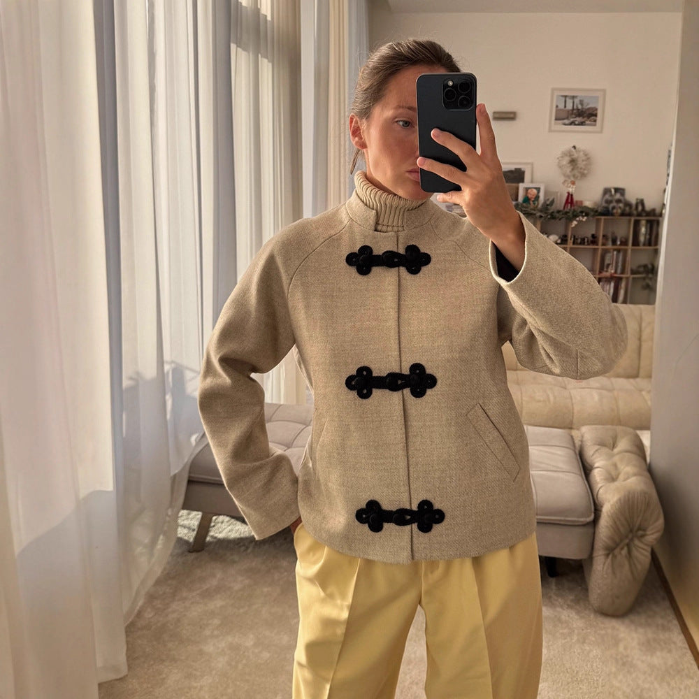 Dame elegant Cabanjakke med dekorativ knaplukning Stilla