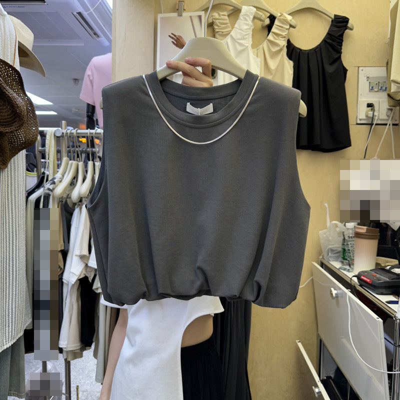 Dame Cropped Ærmeløs Top med elegant Uddybningdetail Stilla