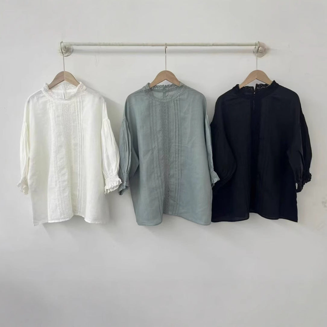 Dame Elegant Broderet Bluse med Rullekanter Stilla