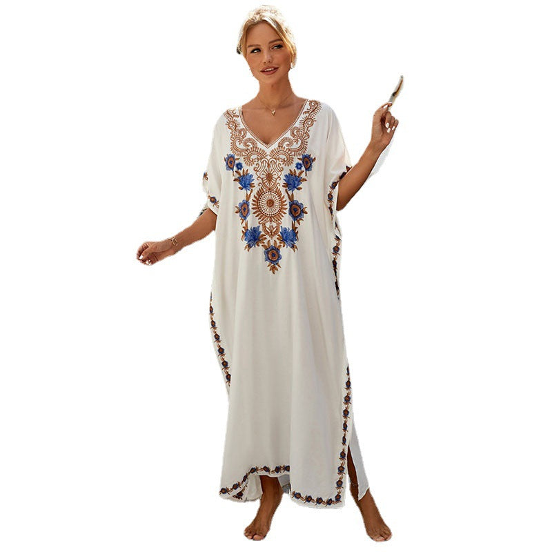 Dame elegant Kaftan med kunstnerisk floral broderi Stilla