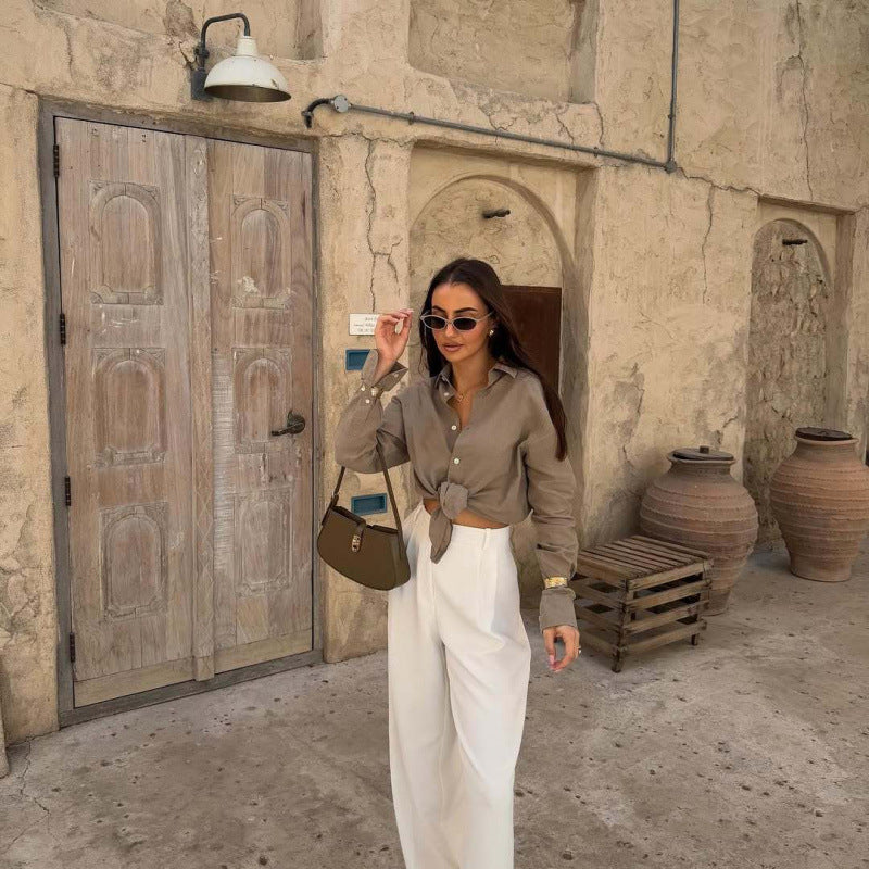 Dame afslappet bluse med knude-detalje og elegante manchetter Stilla