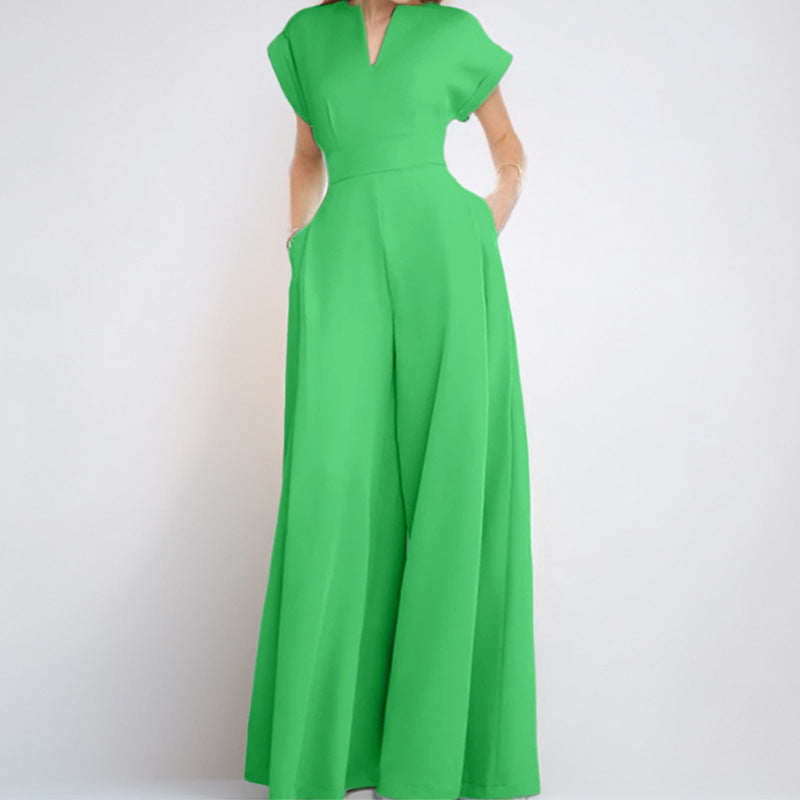 Dame jumpsuit med elegant V-udskæring og bredt ben Stilla