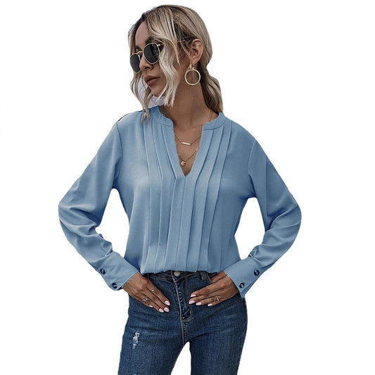 Dame elegante bluser med plissé Stilla