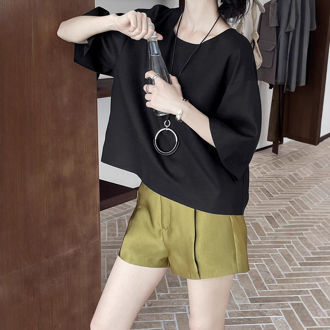 Dame afslappet oversized bluse med variable knude detaljer Stilla