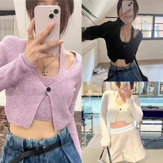 Dame cropped strikjakke med elegant knapdetalje Stilla